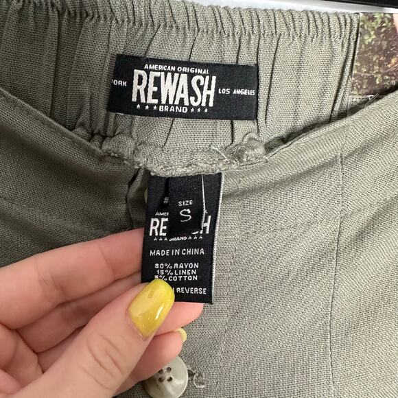Rewash Women's Olive Green Button Fly High Rise Wide Leg Linen Blend Pants S NWT - Picture 5 of 10